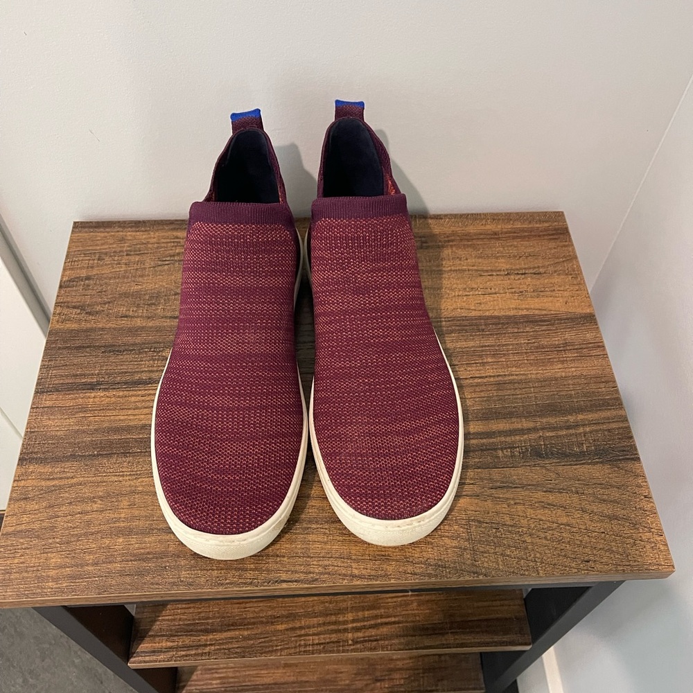 Burgundy Knit Slip-On Sneakers with White Sole